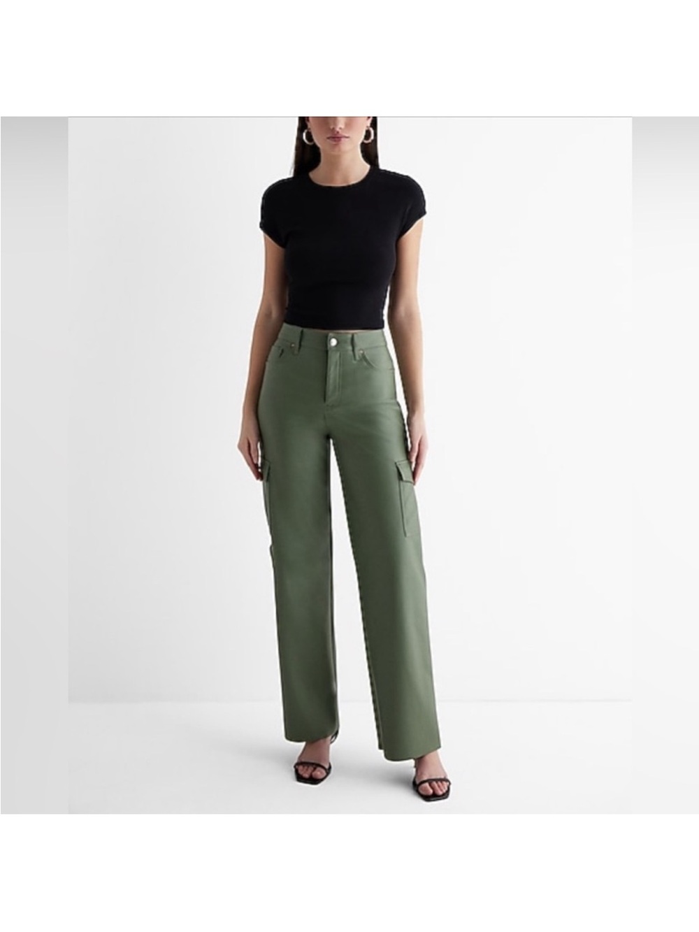 Express High-Rise Olive Green Wide-Leg Cargo Jeans